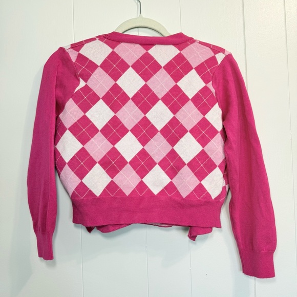 Y2K Pink Argyle Cropped Women's Sweater Set size Medium. Quarter length sleeves. - Picture 2 of 16